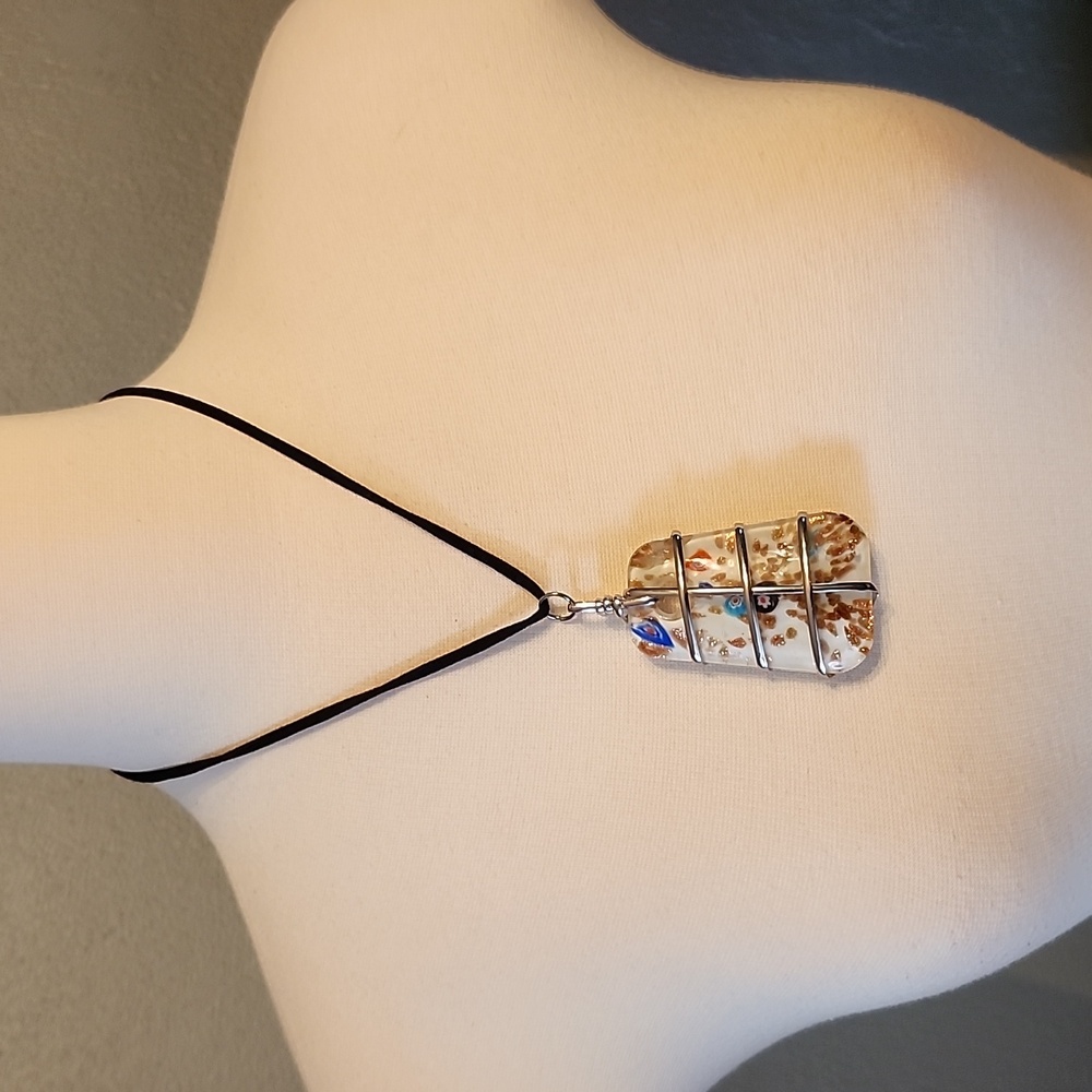 Stunning Caged Glass Pendant On Corded Necklace, Suede & Nickel Free NWOT